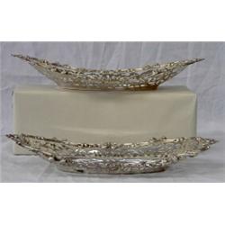 GOOD PAIR OF RETICULATED STERLING SILVER BREAD TRAYS, American. 1876-1915. Each of boat shape w...