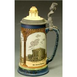 RARE AND IMPORTANT METTLACH POTTERY "CHICAGO" STEIN, German. Dated 1907. Model No. 3156. Size I...