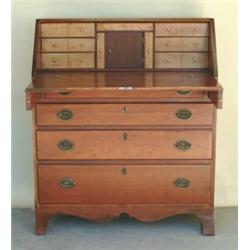 CHIPPENDALE MAPLE SLANT FRONT DESK, American. New England. 18th Century. The molded hinged lid...