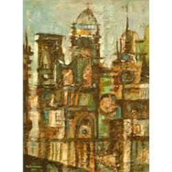 RENE PORTOCARRERO (Cuban. 1912-1986), "City Scene". Signed Portocarrero and dated 1961 l/l., ...
