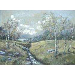 JOHANSON (American. 20th Century), "Autumn Landscape Near Mountains". Signed Johanson l/l., O...