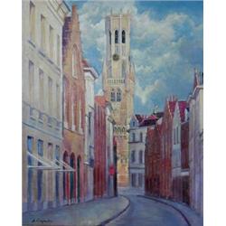 ANDRE VIGNOLES (French. Born 1920), "Le Beffroi De Bruges". Signed A. Vignoles l/l. Also signed...