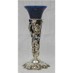 GOOD STERLING SILVER VASE, American. Circa 1900. Maker: Whiting Co. The flower and foliate pier...