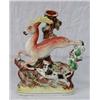 Image 1 : STAFFORDSHIRE POTTERY FIGURAL VASE, English. 19th Century. Of a leaping deer chased by a black...