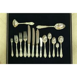 ONE HUNDRED, FIFTY-SEVEN PIECE STERLING SILVER PART FLATWARE SET, American. Circa 1940. Maker:...