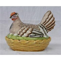 STAFFORDSHIRE POTTERY HEN TUREEN AND COVER, English. 19th Century. Of oval form in brown, black...