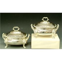 PAIR OF GEORGE III STERLING SILVER SAUCE TUREENS AND COVERS, English. London. 1819. Maker: John...