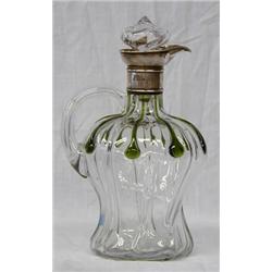 EDWARD VII STERLING SILVER MOUNTED GREEN OVERLAY GLASS DECANTER, English. Sheffield. 1901. Make...