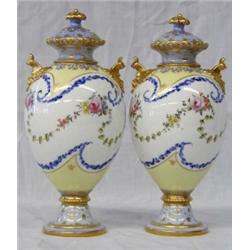 PAIR OF ROYAL CROWN DERBY PORCELAIN VASES AND COVERS, English. Date mark for 1893. Each of bulb...
