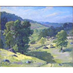 JACOB GREENLEAF (American. 1887-1968), "Hilly Summer Landscape". Signed J. Greenleaf and dated...