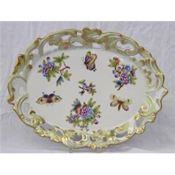 HEREND PIERCED PORCELAIN TRAY, Hungarian. Model 7495. In the "Victoria" pattern. Length 13 3/4"...