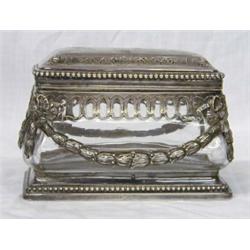 GOOD CONTINENTAL SILVER MOUNTED GLASS BOX AND COVER, French. 19th Century. .950 Fine. The recta...