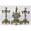 Image 1 : THREE PIECE GILT, PATINATED AND ENAMELED BRONZE CLOCK GARNITURE, French. Late 19th Century. Mov...