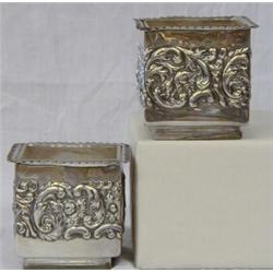PAIR OF VICTORIAN STERLING SILVER JARDINI+RES, English. Birmingham. 1898. Maker: T.H. Of square...