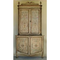 FINE VENETIAN PAINTED CORNER CABINET, Italian. 18th/19th Century. In two parts. The upper with...