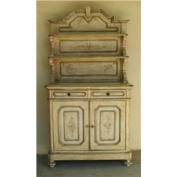 VENETIAN PAINTED HUTCH, Italian. The rectangular molded top with canted corners supporting the...