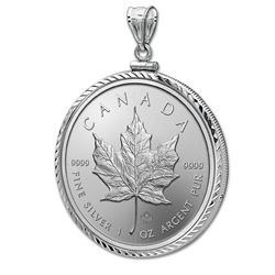 2015 1 oz Silver Maple Leaf Pendant (Diamond-ScrewTop Bezel)