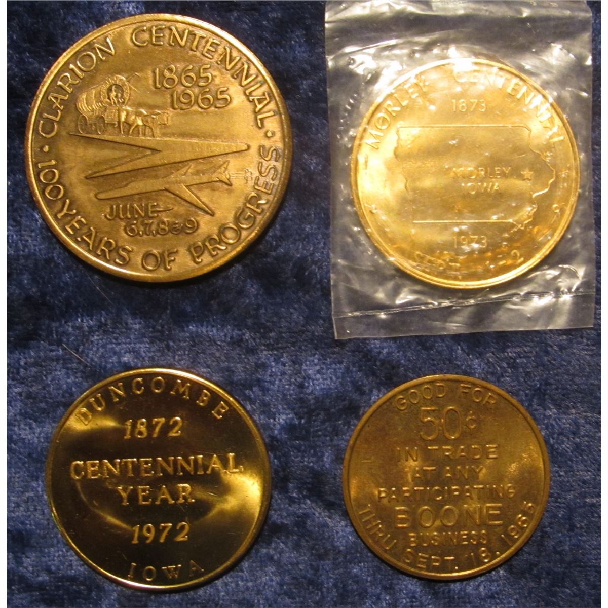 605. 18651965 Clarion, Iowa Centennial Brass BU Medal; 18721972