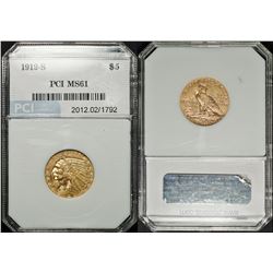 1912-S $5 Dollars Gold (Half Eagle) Indian Head MS-61 PCI