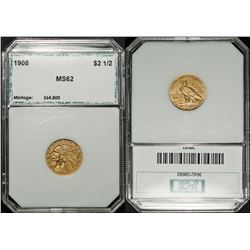 1908 $2.50 Dollars Gold Indian Head MS-62 PCI Quarter Eagle
