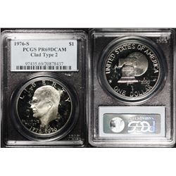 1976-S $1 Eisenhower Variety 2, Thin Reverse Letters, Copper-nickel clad PRDC-69 PCGS