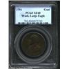 Image 1 : 1791 1C Washington Large Eagle Cent XF40 PCGS. Baker-15, R.2. Modestly worn with pleasing medium bro