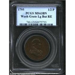 1795 1/2P Washington Grate Halfpenny, Large Buttons, Reeded Edge MS63 Brown PCGS. Baker-29AA, R.1. G