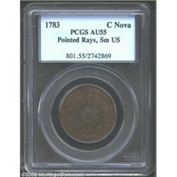 1783 COPPER Nova Constellatio Copper, Pointed Rays, Small US AU55 PCGS. Crosby 2-B. A richly detaile