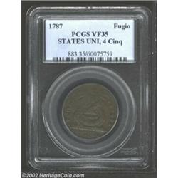 1787 1C Fugio Cent, STATES UNITED, Cinquefoils VF35 PCGS. Newman 13-X, R.1. Richly detailed aside fr