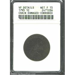 1793 Chain 1C AMERICA--Damaged, Corroded--ANACS. VF Details, Net Fine 15. S-2, High R.4. This issue'