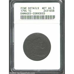 1794 1C Head of 1794--Damaged, Corroded--ANACS. Fine Details, Net AG3. S-28, High R.2. A porous purp