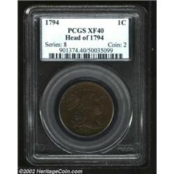 1794 1C Head of 1794 XF40 PCGS. S-57, R.1. Maris' Pyramidal head, which is also referred to as the B