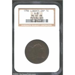 1796 1C Liberty Cap MS61 Brown NGC. S-81, Low R.3. According to Walter Breen (Encyclopedia of Early.