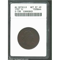 1797 1C Reverse of 1797, Stems--Corroded--ANACS. AU Details, Net XF40. S-138, R.1. A lightly porous.