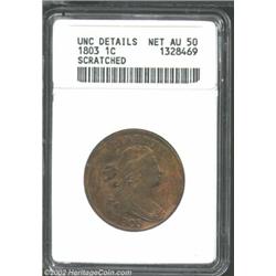 1803 1C Small Date, Large Fraction--Scratched--ANACS. Unc Details, Net AU50. S-258, R.1. A variety r