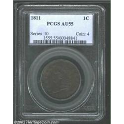 1811 1C AU55 PCGS. S-287, R.2. This "Perfect" (i.e., non-overdate) example is remarkably well preser