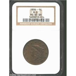 1826 1C MS65 Brown NGC. N-6, R.2. Lovely chestnut-brown color, with a small spot of medium brown pat