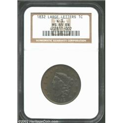 1832 1C Large Letters MS65 Brown NGC. N-3, R.1. The peak of the I in LIBERTY and the base of the T i