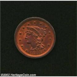 1855 1C Upright 5s MS64 Red and Brown, Questionable Color Uncertified. N-4, R.1. Orange and rose in.