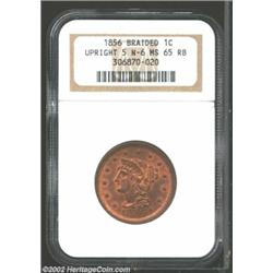 1856 1C MS65 Red and Brown NGC. N-6, R.1. Much more red than brown, with only a few wisps of lilac c