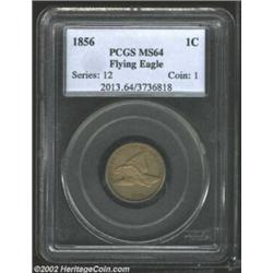 1856 1C MS64 PCGS. Snow-3. This is perhaps the most desirable die marriage of the 1856 Flying Eagle.
