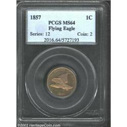 1857 1C MS64 PCGS. The eagle is nicely struck and there is a slight cameo effect seen on both sides.