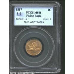 1857 1C MS65 PCGS. Doubled Die Obverse. Snow-4. The doubling is most readily evident on the eagle's.