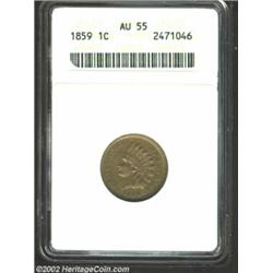 1859 1C AU55 ANACS. This is a honey-tan representative with only light rub that is largely confined.