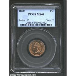 1860 1C MS64 PCGS. Bright with even light tan surfaces punctuated by the occasional light streak. We