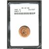 Image 1 : 1865 1C Fancy 5 MS62 Red and Brown ANACS. The radiant gold color approaches a full Red designation,.