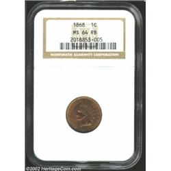 1868 1C MS64 Red and Brown NGC. The obverse displays lots of original red color, the reverse, less..