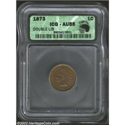 1873 1C Doubled LIBERTY AU55 ICG. Snow-1. This is an exceptionally attractive Indian Cent for the AU