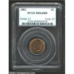 1882 1C MS64 Red PCGS. The obverse colors are fiery-red near the center, and bright yellow-orange ne