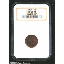 1885 1C MS65 Red and Brown NGC. The obverse has rich gold and lilac patina, while the reverse has ir